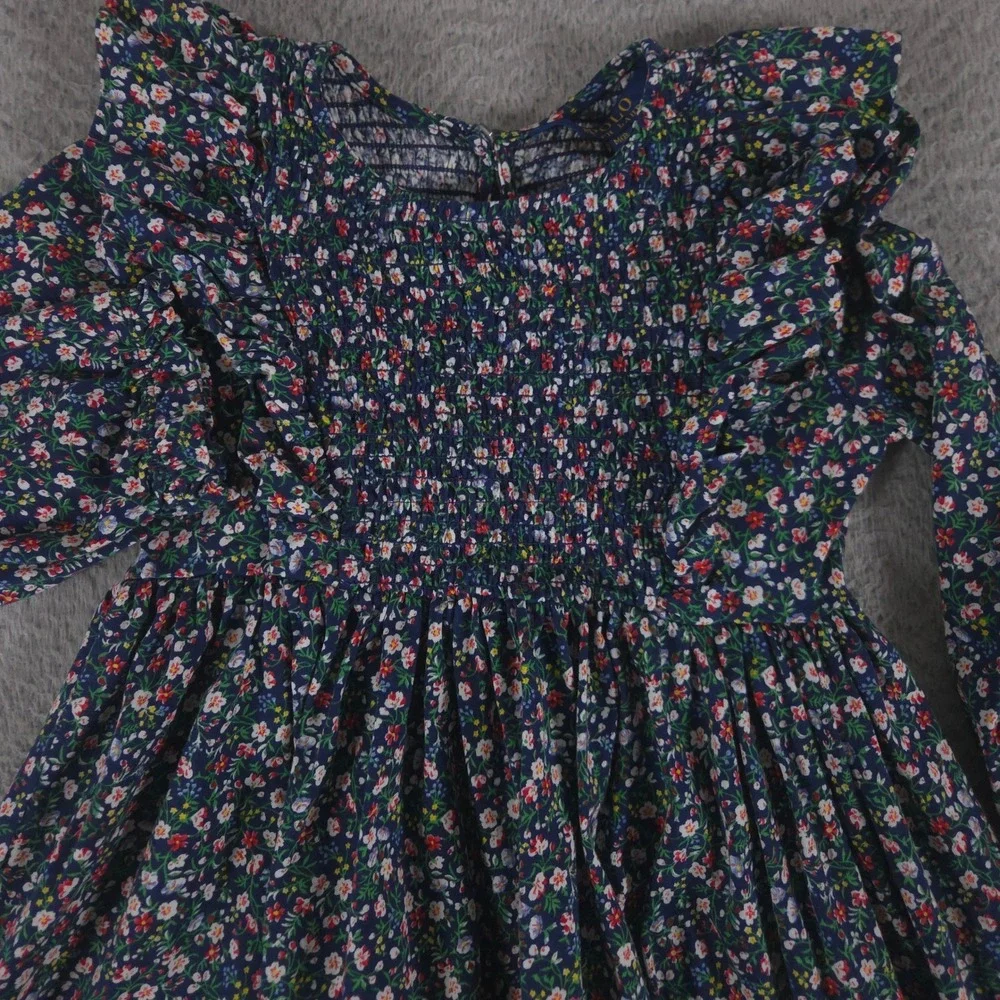 Polo Ralph Lauren Dress Girls M(8-10) Floral Smocked Cotton Jersey Ruffle Tier